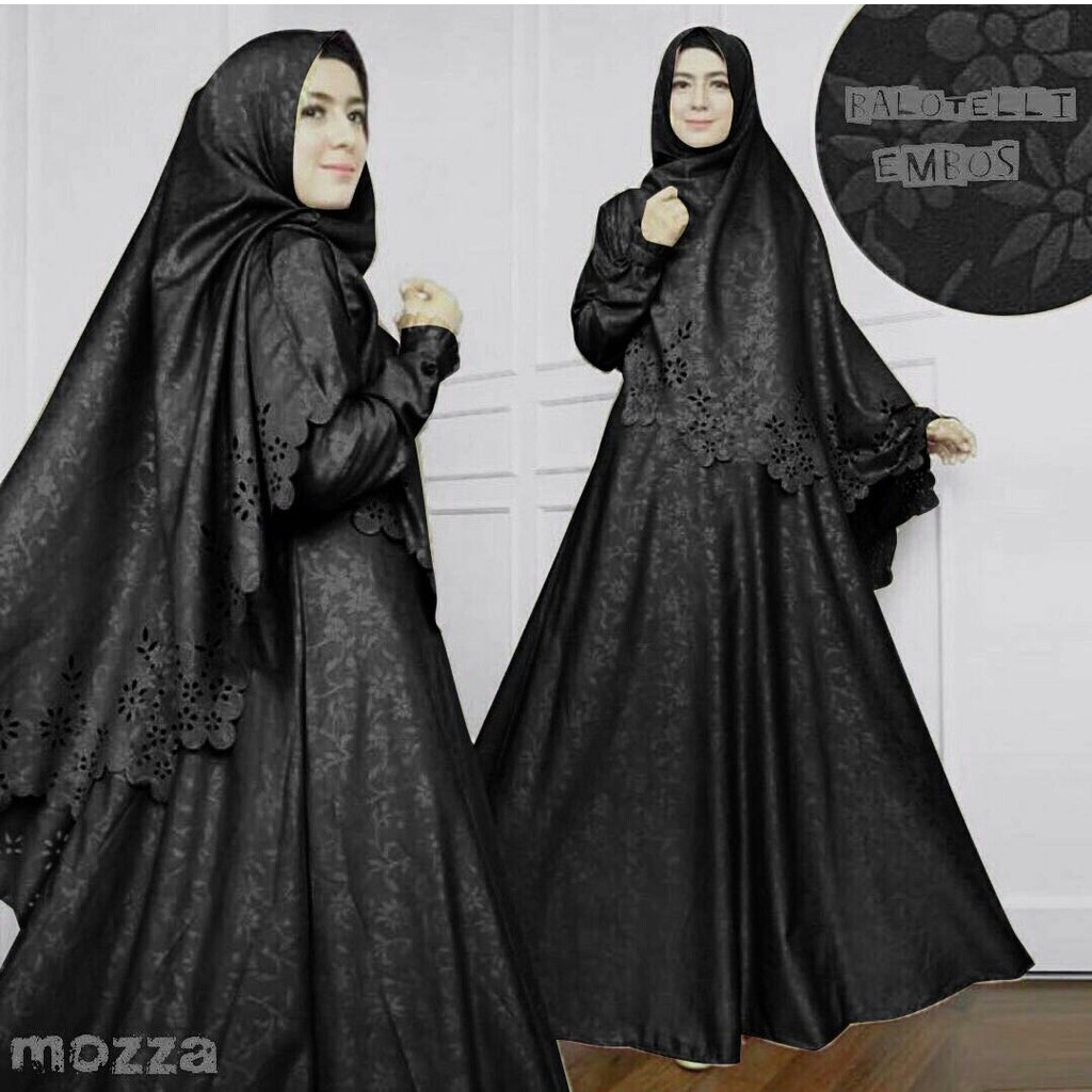 HOPYLOVY - Gamis Maxi Dress Mozza Syari Embos + Bergo