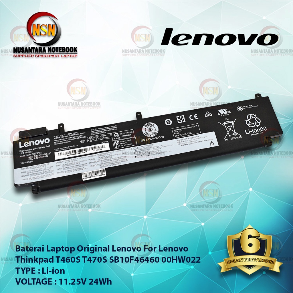 Original Baterai Laptop For Lenovo T460S T470S T480S SB10F46460 00HW022 11.25V 24Wh