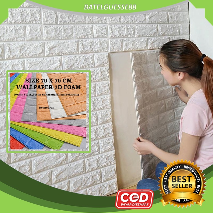 (B88)Wallpaper 3D Modern Foam Batu Bata Putih Hitam Abu Pink Wall Sticker Dinding 3D Foam