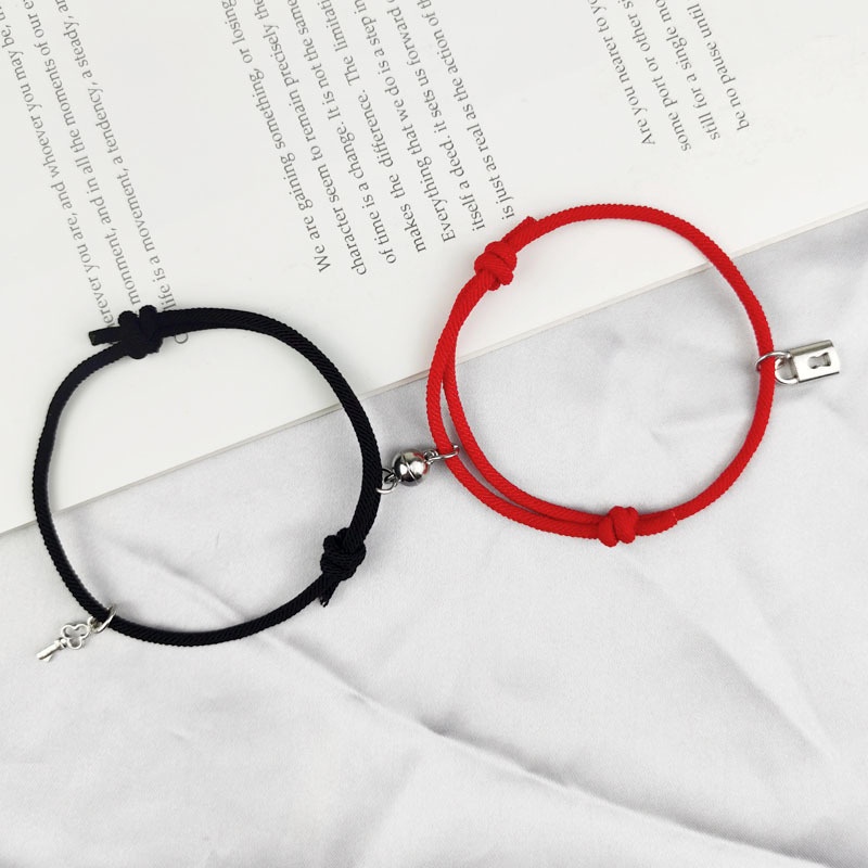 COD❤2 Pcs/set Baru Magnetik Beberapa Gelang Kunci Kunci Tali Tangan Pacar Dikepang Gelang Hari Valentine Hadiah Aone