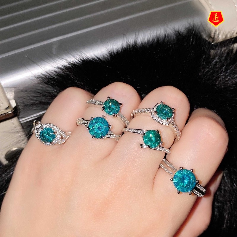 [Ready Stock]Creative Fashion Blue Green Moissanite Ring