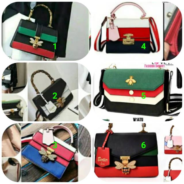  TAS  WANITA GUCCI  QUEEN MARGARET BEE HANDBAG SLEMPANG STYLE 