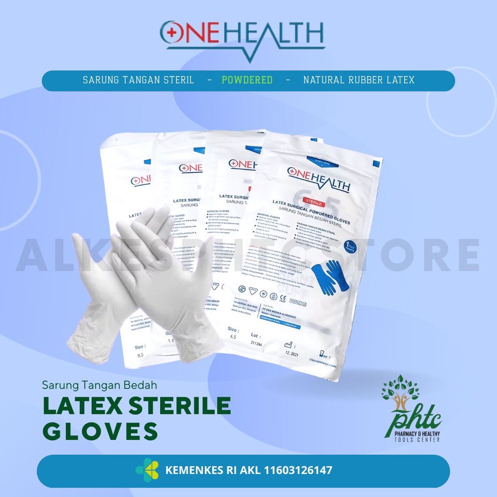 ONEHEALTH Sarung Tangan Steril l Handskun l Latex Surgical Powdered Gloves l Handscoon