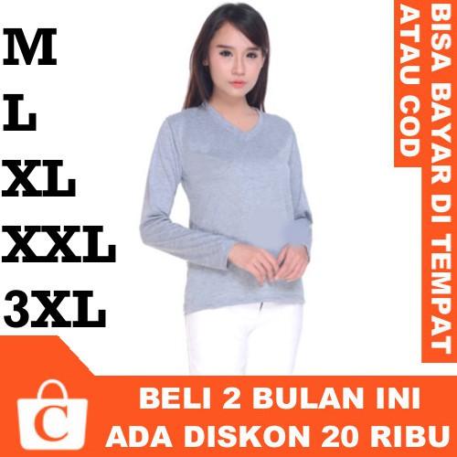 CORATCORETUDIO Kaos Wanita T-Shirt Perempuan Jumbo Big Size Panjang Polos Leher V Neck ABU MUDA