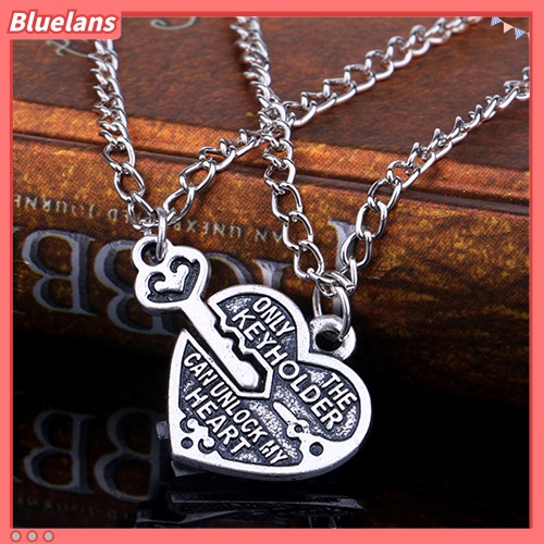Bluelans 1 Pair Love Heart Key Pendant Necklace Best Friends Lovers Couple Jewelry Charm