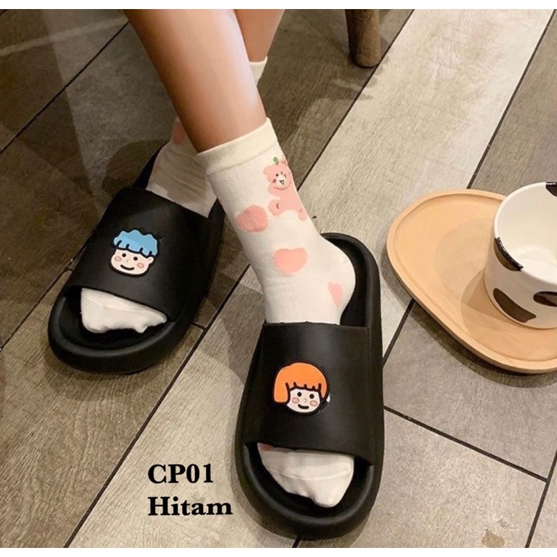 SANDAL RUMAH OUTDOOR KARET WANITA PRIA COUPLE PASANGAN KEREN UNIK IMPORT CP01