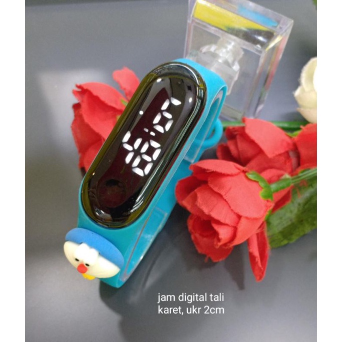 (LV)JAM TANGAN DIGITAL ANAK ANAK TALI KARET PREMIUM RING KEPALA KARAKTER FREE BOX KANCING