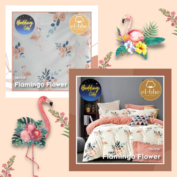 Bedding City sprei set Single bahan katun motif bunga Flamingo Flower Elbhe