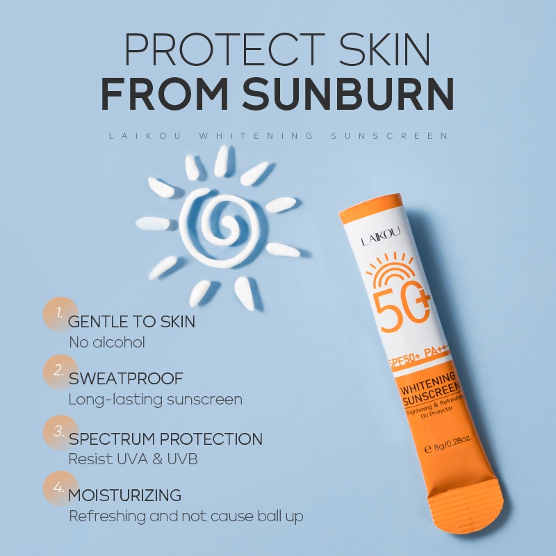 LAIKOU Sunscreen Waterproof SPF50 PA+++ Sunblock Cream Wajah dan Tubuh Anti Penuaan 8g