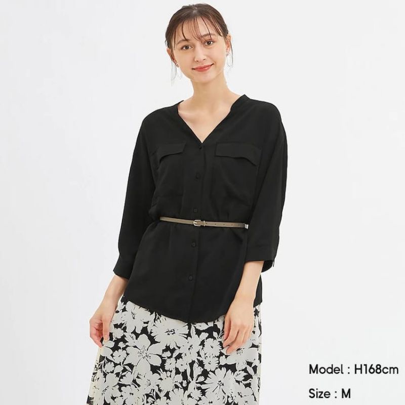 GU/UNQ BLOUSE POCKET - atasan kemeja/blouse wanita-4