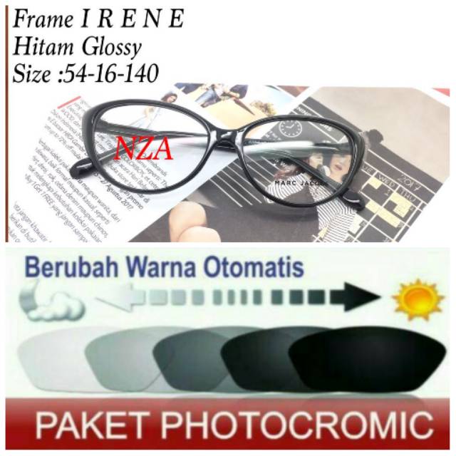 Paket Hemat : Frame Kacamata Wanita Trendy &amp; Elegant Free Lensa Otomatis / Berubah Warna