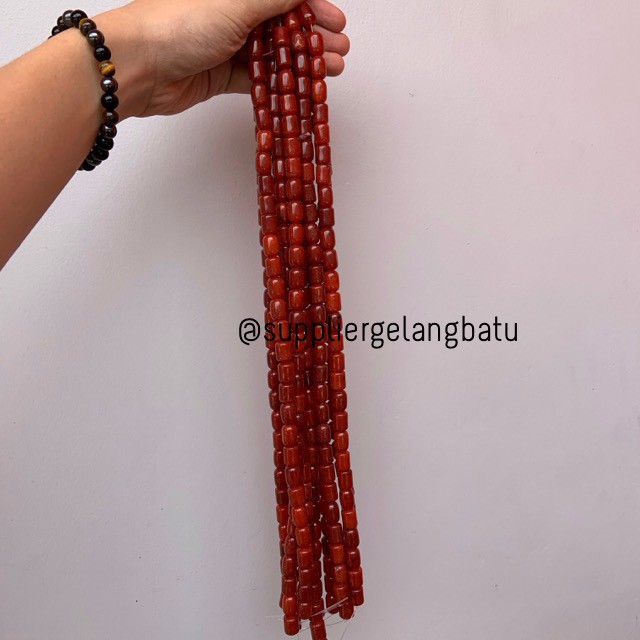 bahan renceng batu agate tabung 8mm carnelian oren dark orange natural aksesoris kerajinan craft