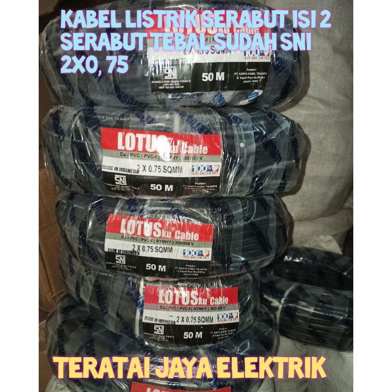 KABEL Listrik serabut isi 2/kabel Hyo 2x0,75 Lotus/ kabel sudah SNI