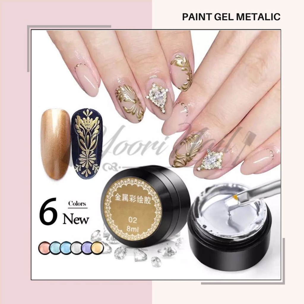 Paint gel metalic silver gold painting gel nail art metallic metalik