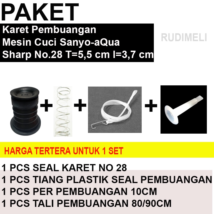 Satu Set Seal Pembuangan Mesin Cuci Polytron, Sanyo, Sanken, Panasonic, Samsung, Sharp,lg(Per +karet+tiang+tali tarikan)