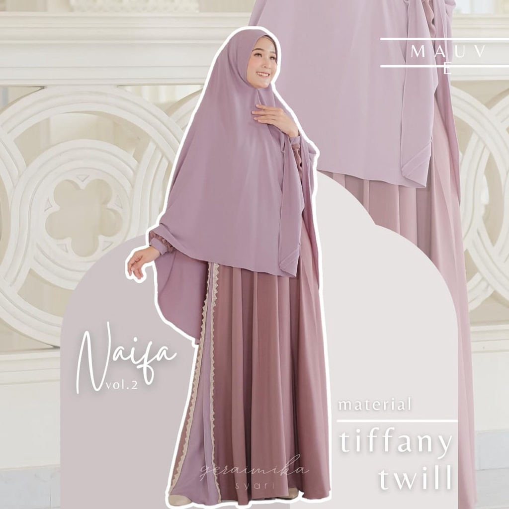 Naifa gamis set khimar original gerai mika bahan rose twill