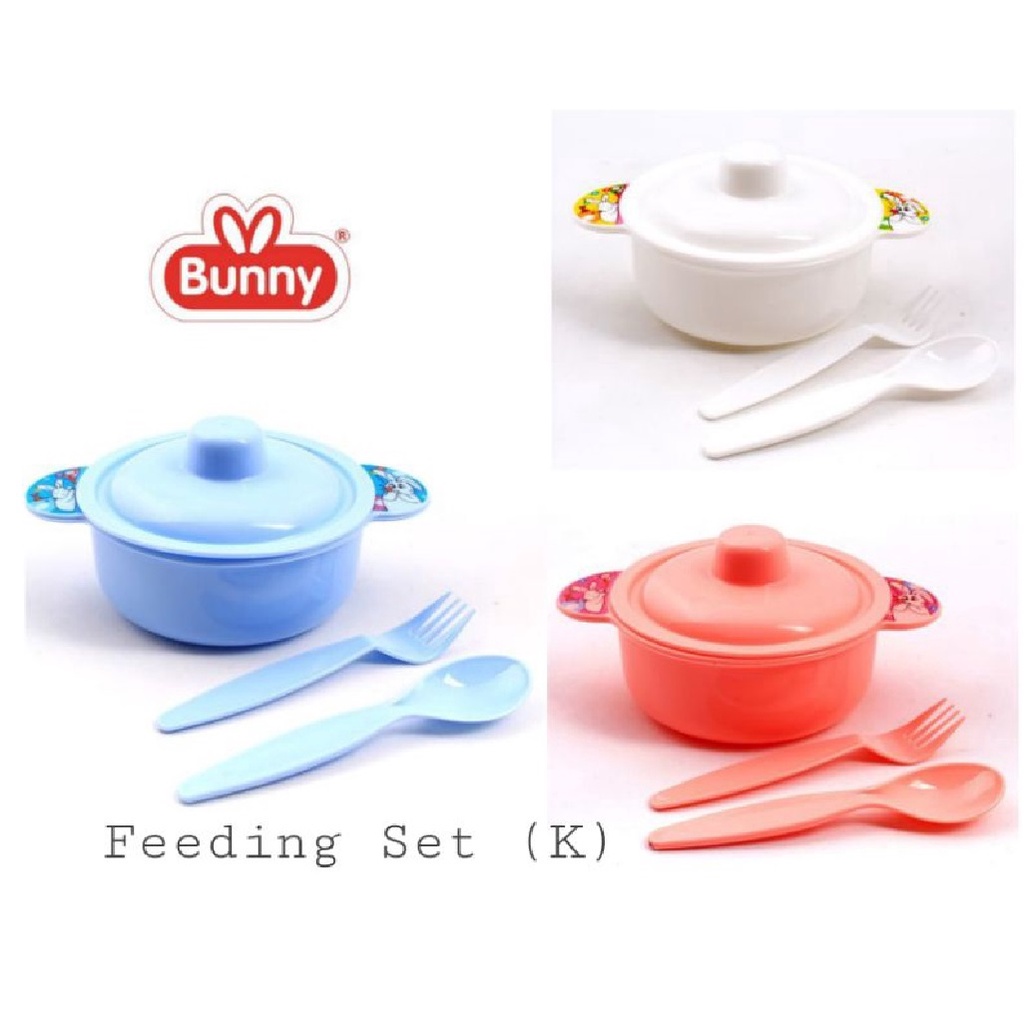 Mangkok dan sendok garpu bayi feeding set Lusty bunny LB1332