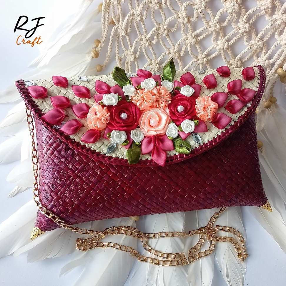 RJ CRAFT - Clutch Pesta Anyaman Pandan Clutch Party Eksklusif Clutch Pesta Wanita Clutch Handmade Clutch Murah Cantik