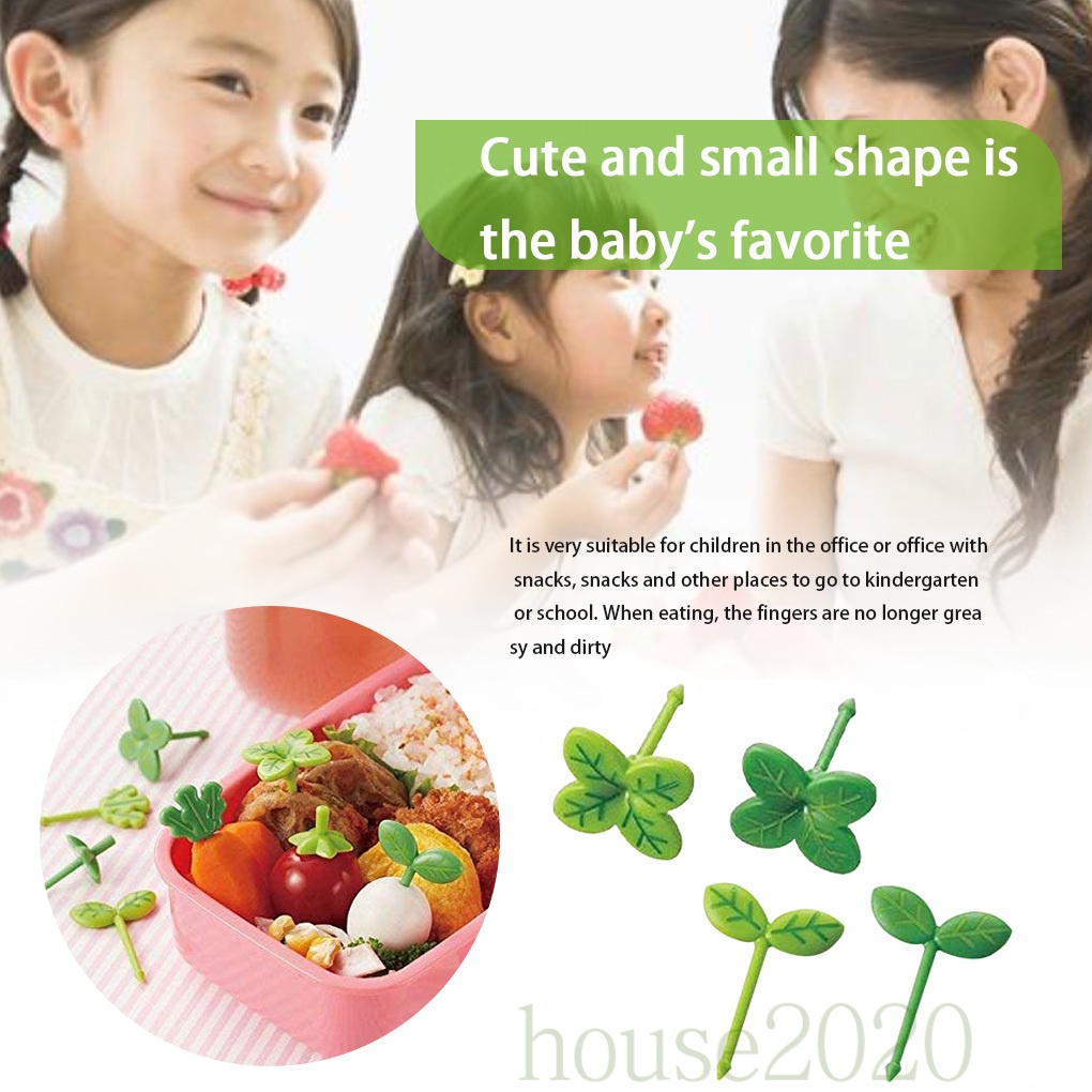 [house2020]8pcs Fruit Fork Children Toothpick Food Prod Leaves Plastic Decoration Lunch Box Accessory