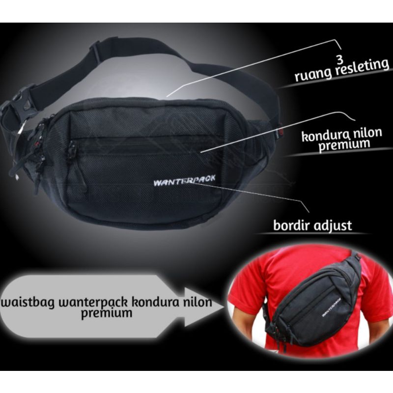 Tas Slempang Pinggang Wanterpack / Tas pria / waistbag pria / tas Distro