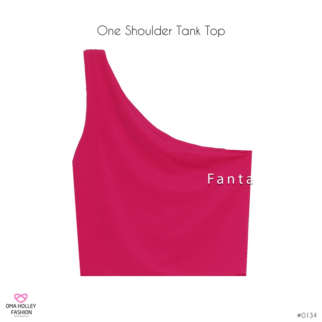 (COD) OH Fashion Cutler Tank top Wanita One Shoulder #0134-Pink Fanta