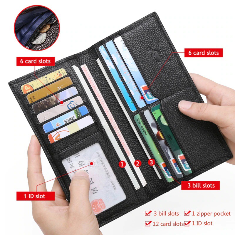 Bison Denim Dompet Panjang Kulit Pria Slim Wallet N4470