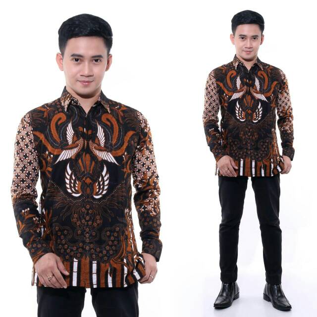 Baju Batik Pria Panjang Diskon BSWART Batik HRB026 Kenongo Padi Pekalongan