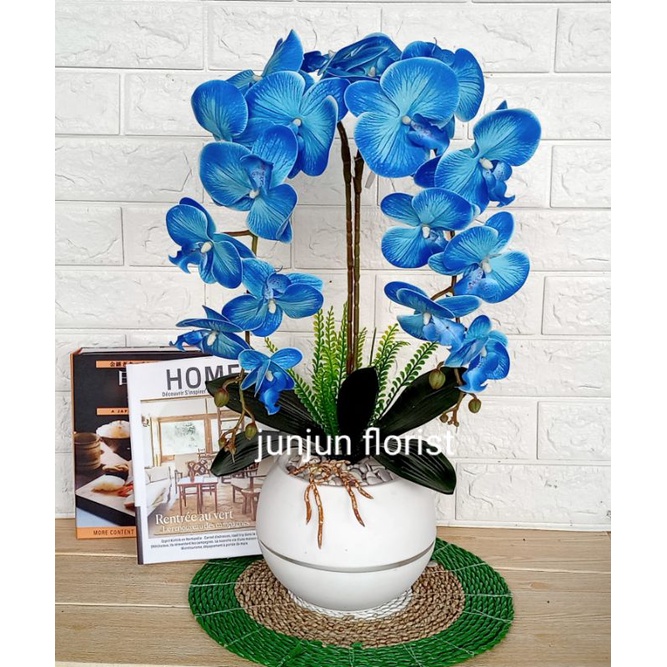 bunga anggrek latex jumbo 2 juntai pot bola//bunga anggrek bulan bahan latex pot bola