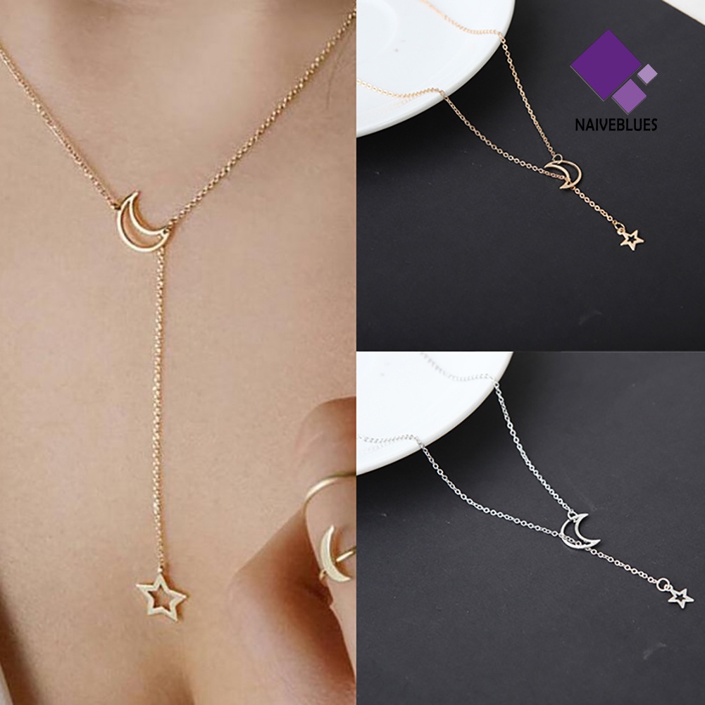Kalung Choker Liontin Bulan Bintang Model Simple Untuk Wanita