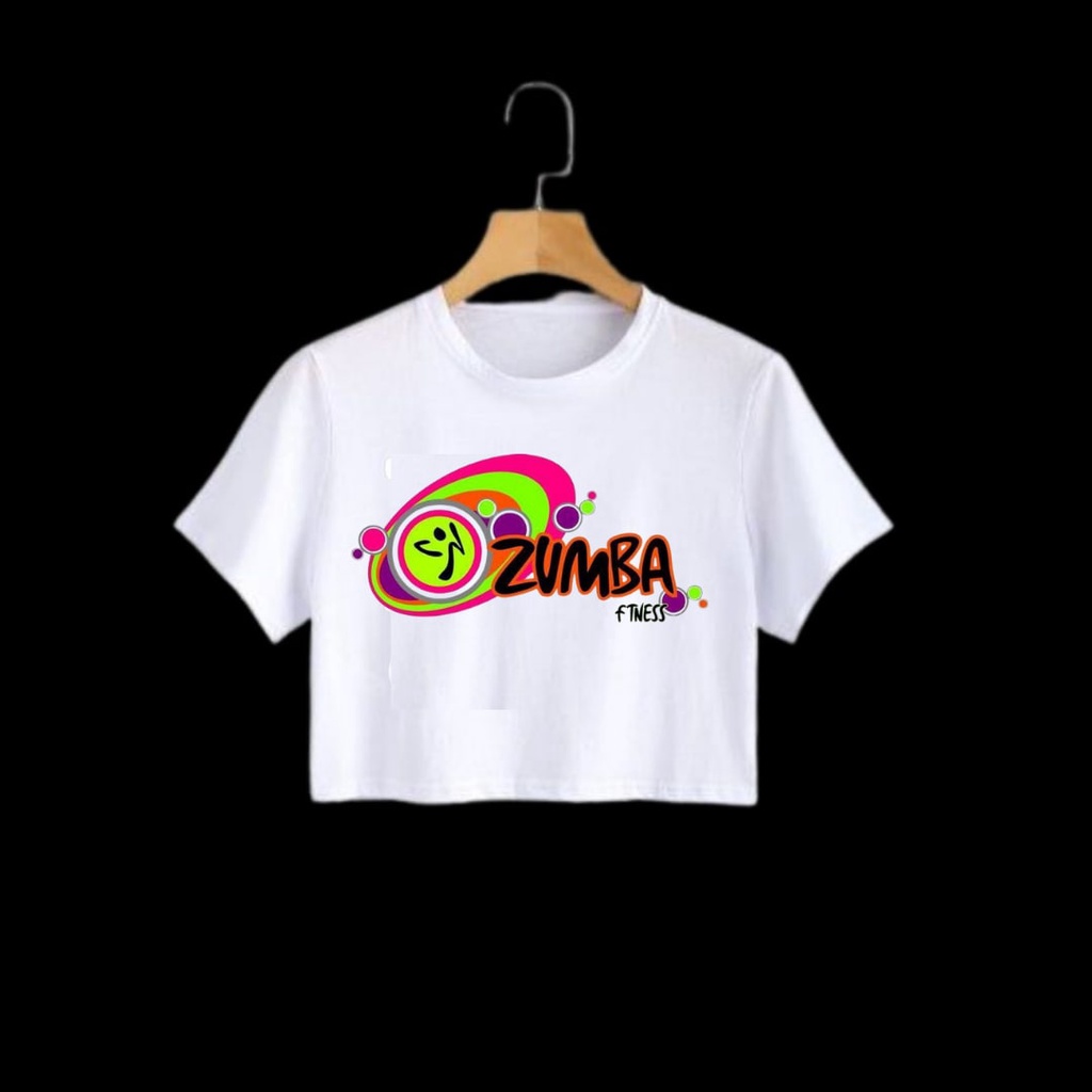 Clothing May - Kaos Crop Top Zumba Aerobic Musik Kaos Distro Croptop Atasan Krop Top Wanita Cewek Viral