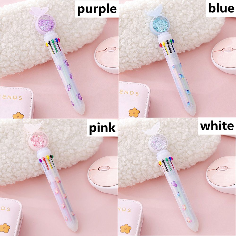 Wonderful 10 Warna / Set Bolpen Butterfly Rollerball Multiwarna Untuk Stationery Sekolah / Kantor