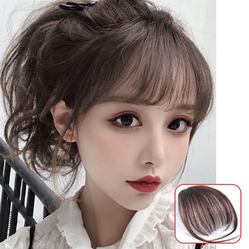 [ACKER] poni udara Gadis Korea Tipis Teguran Rambut Ekstensi Rambut Air Bang Ekstensi Klip Alami Di Depan Fringe Rambut Ekstensi