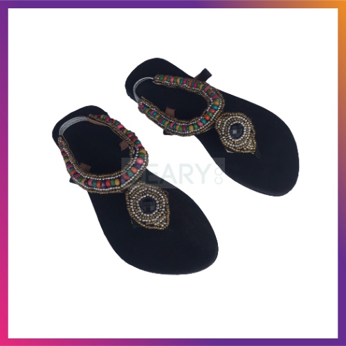 SANDAL MANIK MANIK ETNIK BALI FLAT ADA TALI BELAKANG CANTIK UNIK | NIDEARI BALI