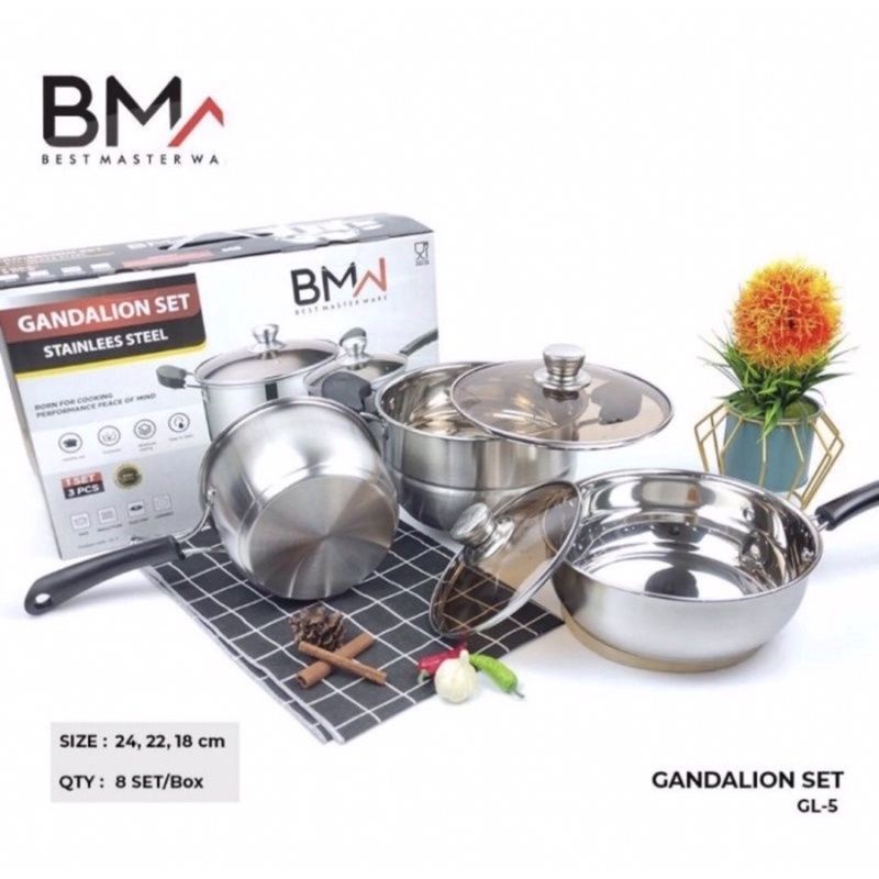 Panci Set Stainless Stell Tebal Wajan Panci BMW Gandalion Set isi 3 Tebal