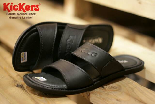 SANDAL KULIT PRIA KICKERS ROUND BLACK BROWN TAN KULIT SAPI ASLI ORIGINAL