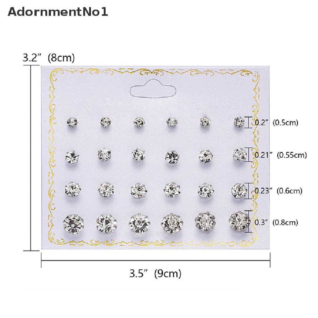 (AdornmentNo1) 12 Pasang / set Anting Tusuk Kristal Zircon Bulat Untuk Wanita