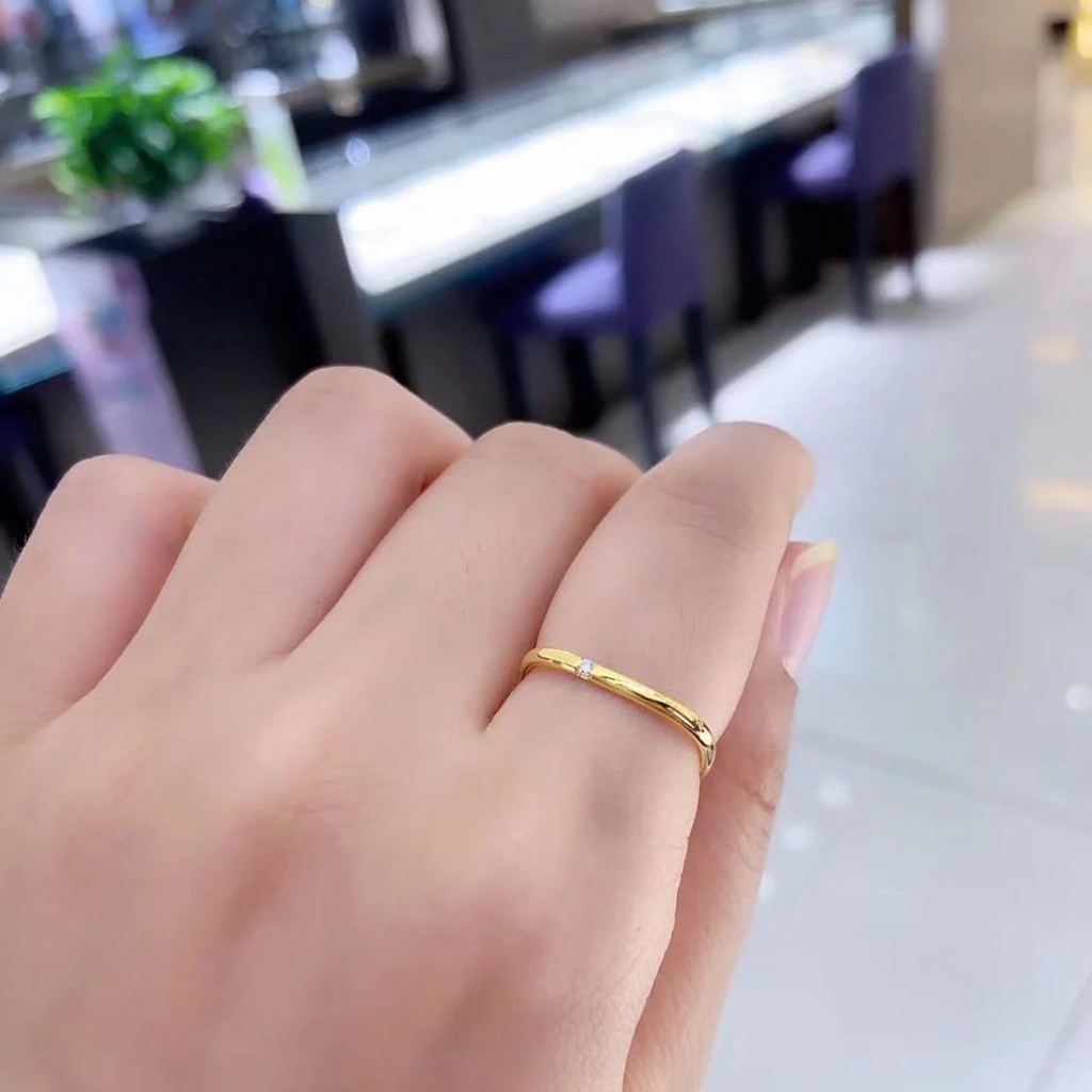 Cincin Jari Telunjuk Lapis Emas Bentuk Persegi Aksen Berlian