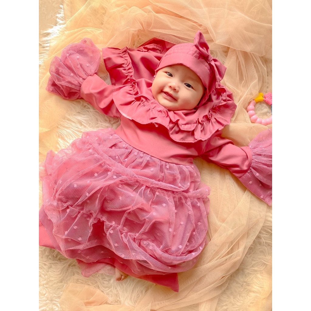 gamis bayi anak baby cewek 1 2 3 tahun balita perempuan tile burkat katun toyobo adem free jilbab NAGITA Gamis dress