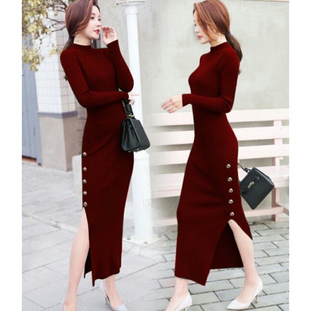 Dress Rajut Lengan Panjang Wanita Ccozill