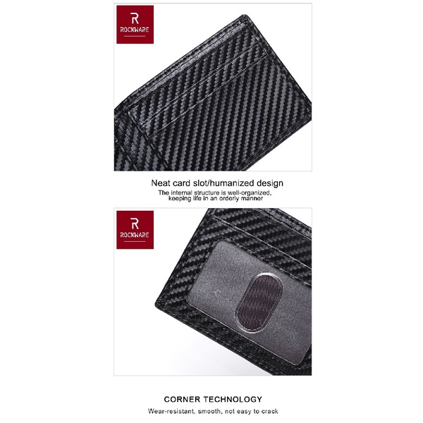 ROCKWARE Dompet Pria Bifold Carbon Fiber Wallet RFID Blocking