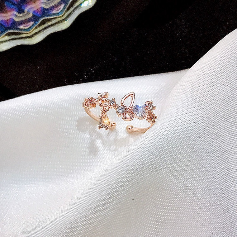 Cincin Model Terbuka Lapis Ganda Desain Bunga Gaya Korea Untuk Wanita