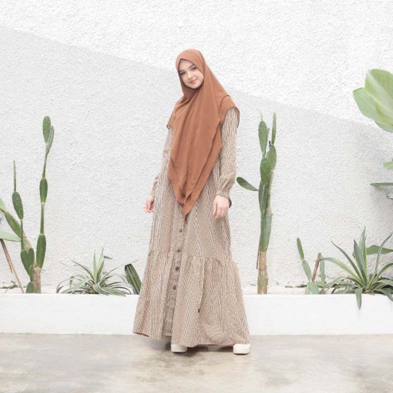 Gamis Premium UG03 Merah by Ukhti Munira|Gamis Motif Prin Kotak|Gamis Exclusive|Gamis Terbaru 2022|G