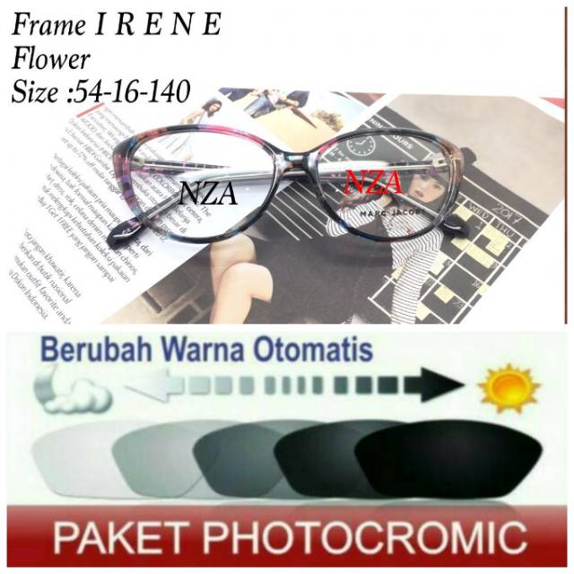 Paket Hemat : Frame Kacamata Wanita Trendy &amp; Elegant Free Lensa Otomatis / Berubah Warna