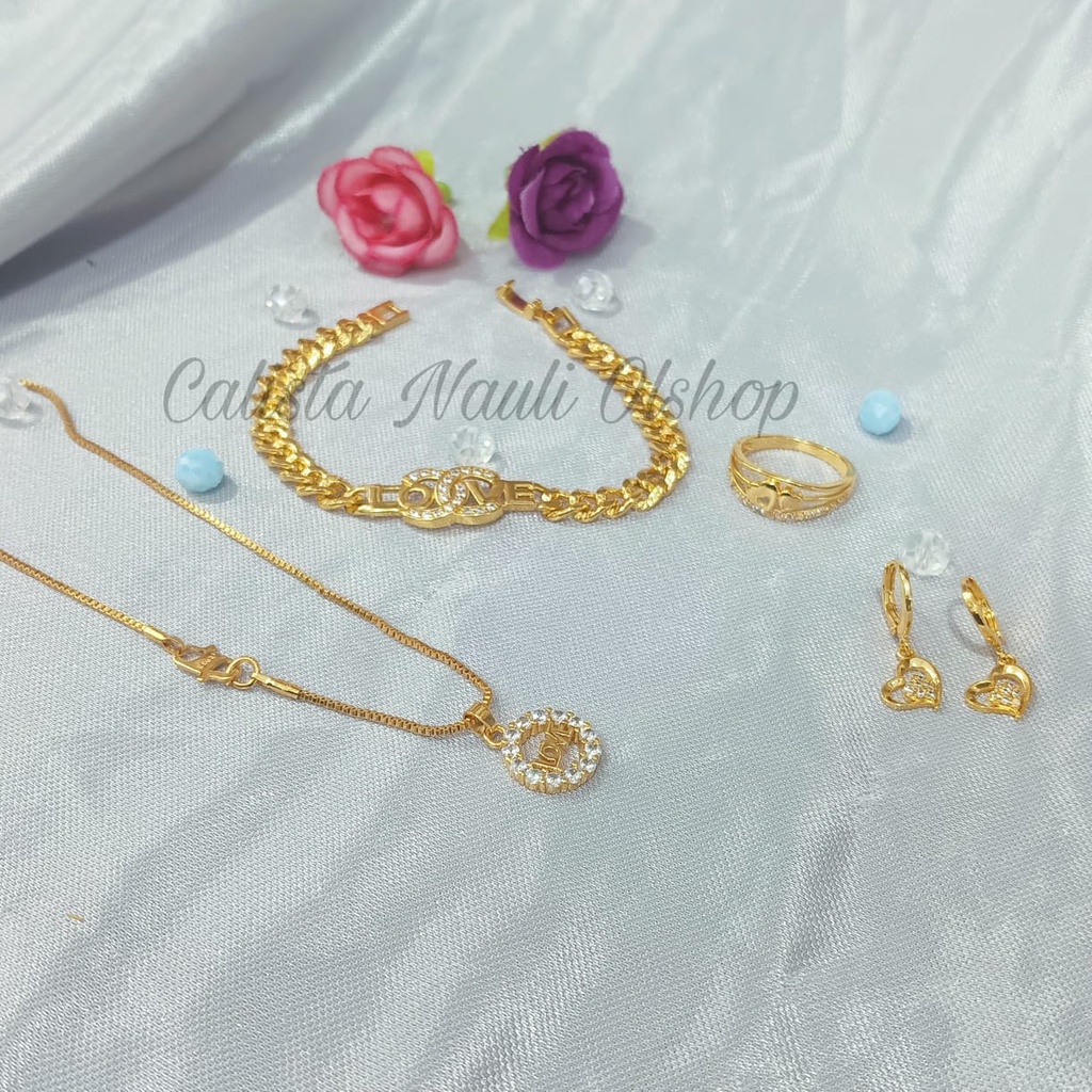 SET DEWASA LOVE CANTIK PERHIASAN EMAS  KOREA ANTI KARAT DAN ANTI LUNTUR