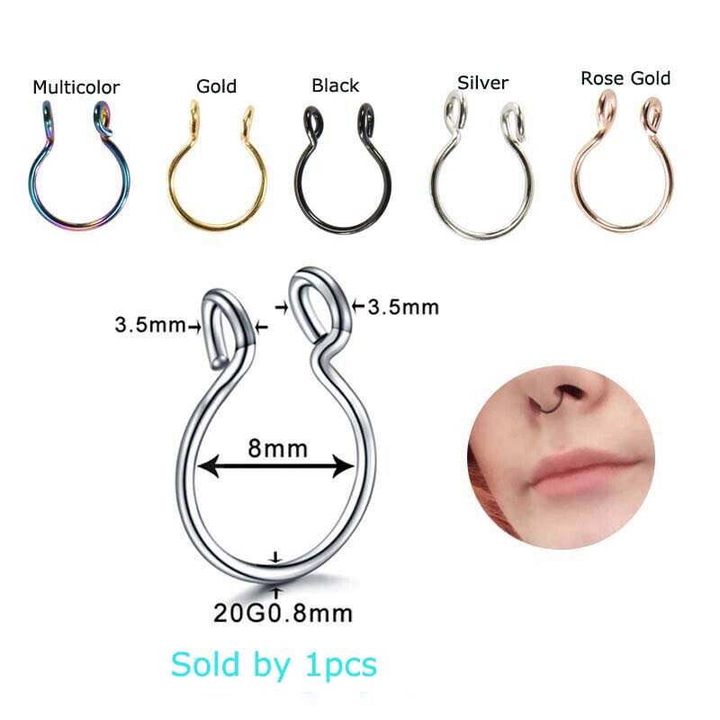 [ACKER] 1pcs Baja Palsu Septum Rings Hoop Nostril Piercing Clip on Nose Rings 20 Gauge