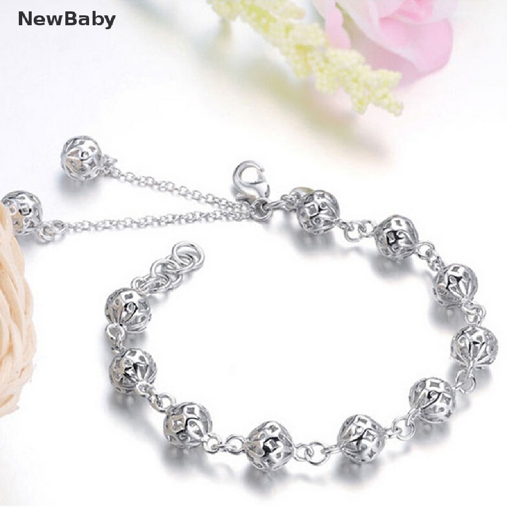 Newbaby Gelang Tangan Lapis Silver Model Bola Hollow Untuk Wanita