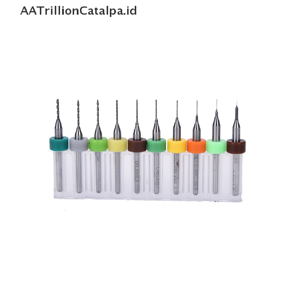 Aatrillioncatalpa 10PCS / Set Mata Bor Micro Drill Bits 0.1mm-1.0mm Untuk Papan Sirkuit PCB CNC