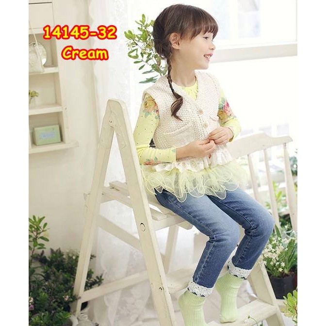 14145-32 CREAM /  VEST KUTUNG GIRL ANAK