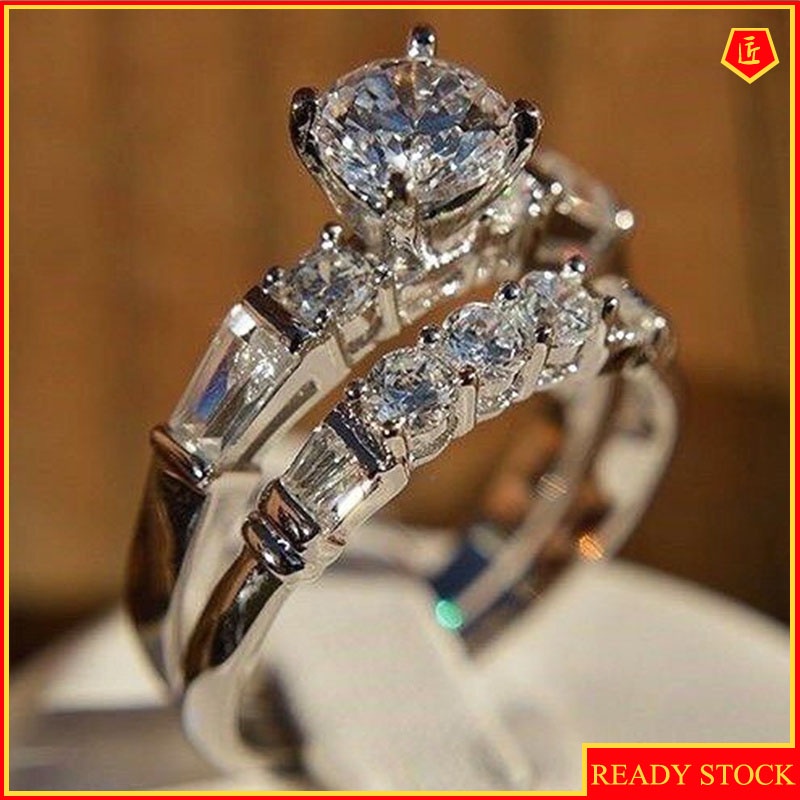 [Ready Stock]Fashion Personality Platinum Diamond Ring Set