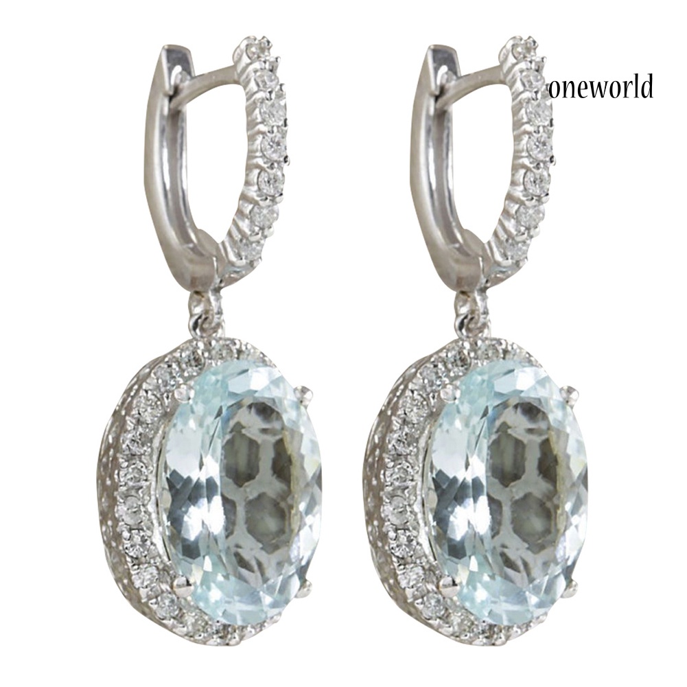 OW@ Fashion Women Oval Faux Aquamarine Gem Leverback Dangle Drop Earrings Jewelry